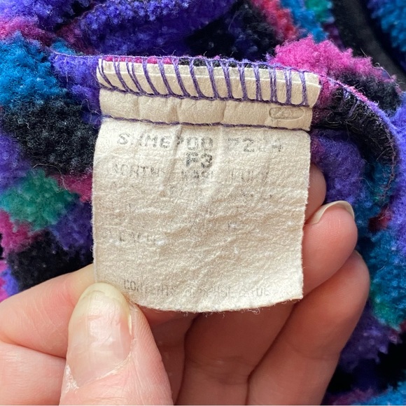 Vtg 80's Columbia Aztec Print Radial Sleeve 1/4 Snap Fleece Jacket Size L - HOLE - Picture 14 of 16